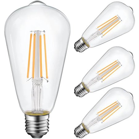 ENERGETIC LIGHTING 60 Watt Equivalent, ST19 LED Filament, CRI 95, 5000K, Non-Dimmable light Bulb, E26 Base, 4PK YGA16A01-950